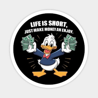 A vectordesign trending concept for A cartoon happy character duck, holding bundles of money in both his hands (2) Magnet